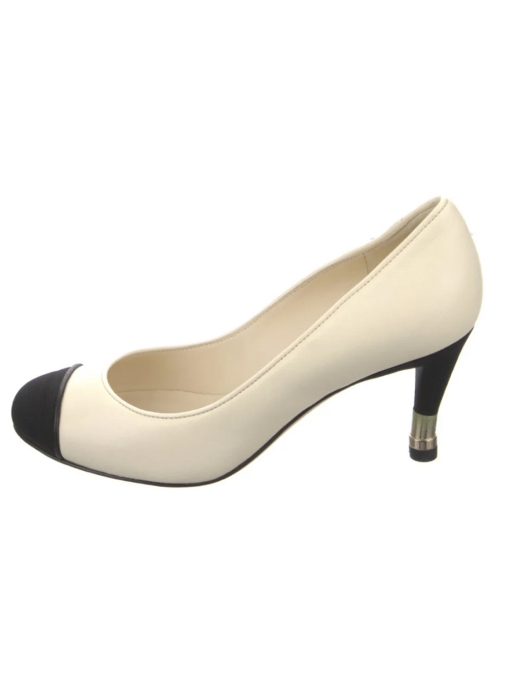 CHANEL Cream and Black Cap-Toe Mid Heel Pumps 35.5